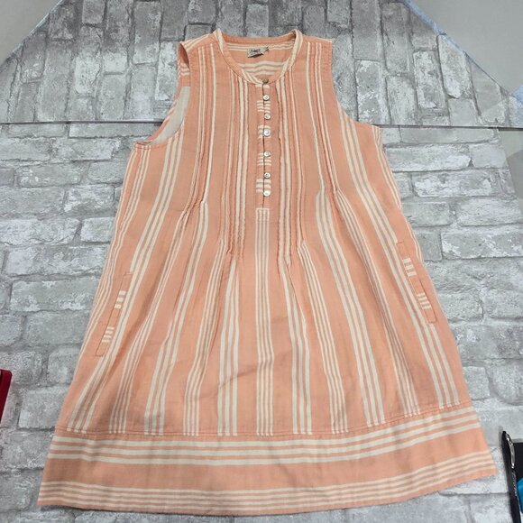 FAHERTY Women's Medium Isha Striped 100% Organic Cotton Dress Pockets Peach/Pink - Picture 4 of 13